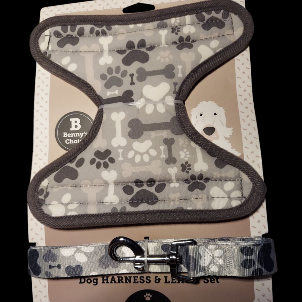 Benny's Choice Gray Dog Harness & Leash Set NWOT Size Medium